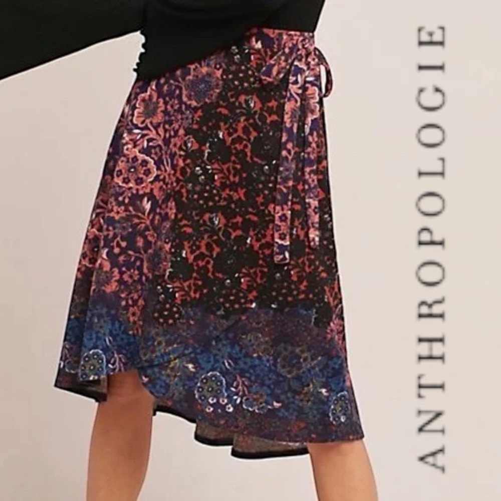 Maeve for Anthropologie multicolor jersey faux wrap skirt size large